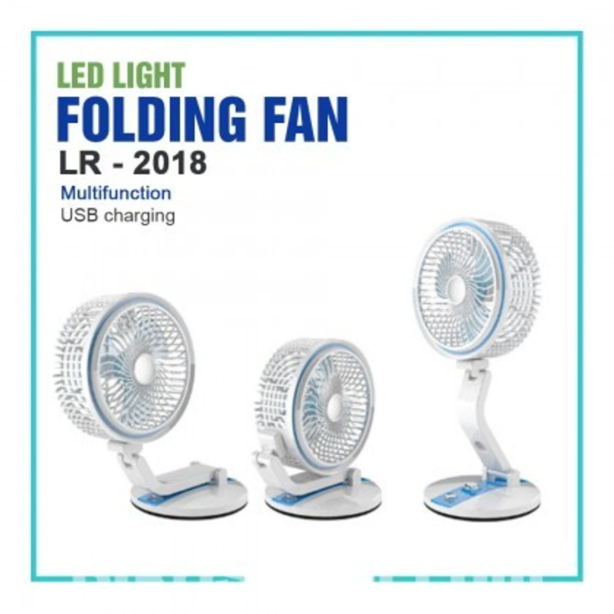 Folding LR Fan with LED light (ব্যাটারী ক্যাপাসিটি: 1600 mAh Lithian Battery)