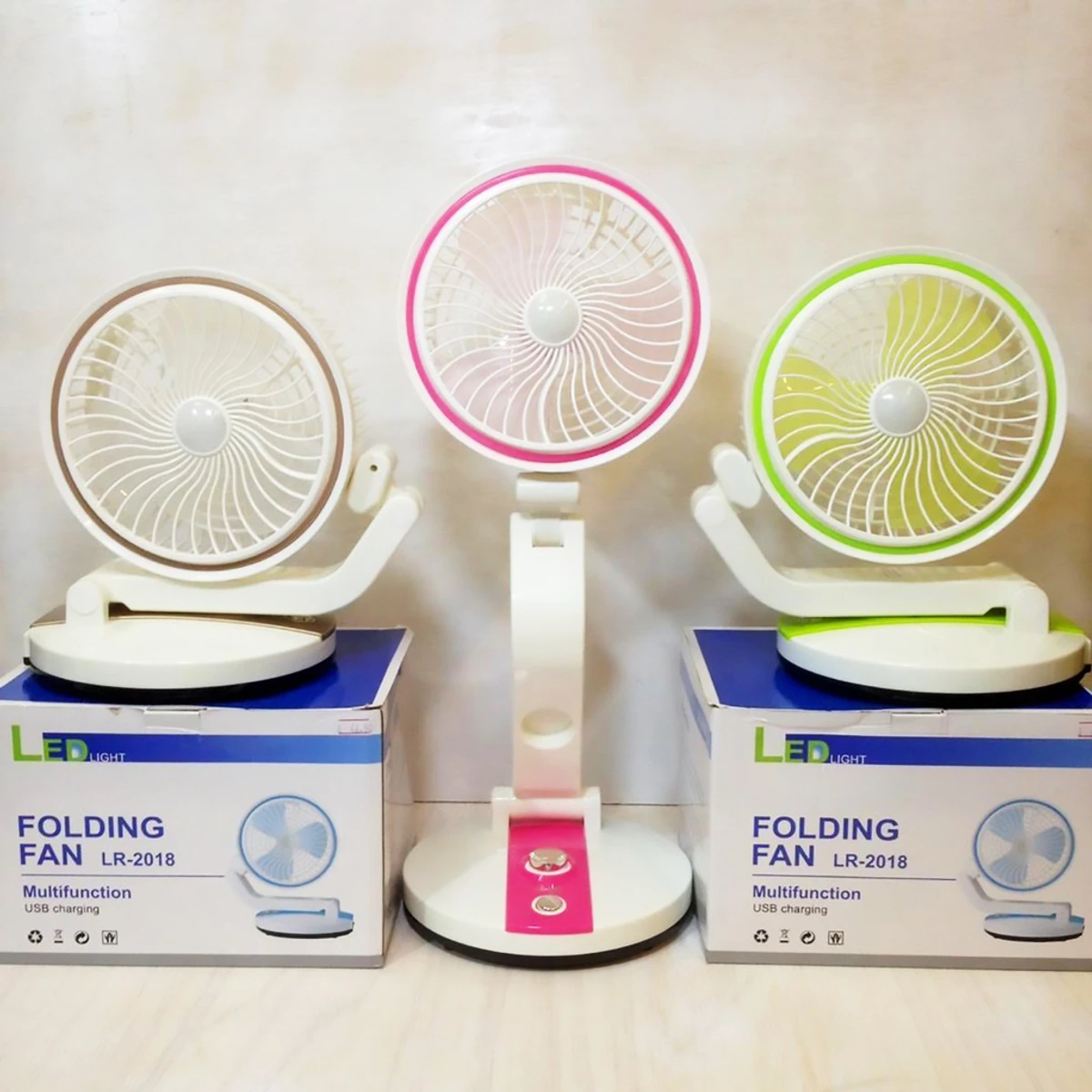 Folding LR Fan with USB Rechargeable LED light
